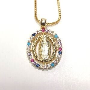 Gold Plated Sterling Silver Virgin Mary Gemstone Necklace Our Lady Christian